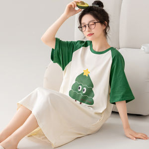 ชุดนอนผู้หญิงแขนสั้นผ้าฝ้ายแท้ ฤดูร้อน 2025 ใหม่ กระโปรงสั้นเซ็กซี่ ใส่สบาย ชุดนอนฤดูร้อนสำหรับคุณแม่ท้องใหญ่