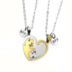 2 Pcs Stainless Steel Ying Yang Cat BFF Necklace Hugging Cats Heart Matching Necklaces For Best Friends Gifts