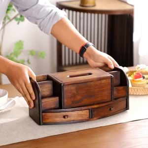 กล่องทิชชู่ กล่องใส่กระดาษชำระ ไม้สักฉลุต้นสัก พร้อมช่องเก็บรีโมทและใส่ของอเนกประสงค กล่องเก็บปากกา กล่องทิชชูเก็บของเล็กได้