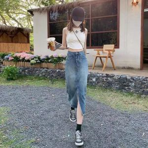 High Waist A-Line Mini Midi Skirt Womens Summer Thin Denim Half-length Slim Fit Skirt Autumn Fashion Commute Style Korean Version