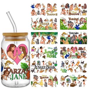 New Animated Film Tarzan Jungle Book UV DTF For 16oz Libbey Glass Cup Wraps Transfer 3D Sticker DIY Waterproof Transfers Decals