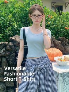 miiow | Slim Fit Round Neck Short Sleeve T-Shirt Womens Summer Pure Desire Style Versatile Top Inner Wear MiiOW Cat Person Brand