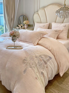 Affordable Luxury Style Embroider Double-Sided Milk Fiber Four-Piece Set Autumn and Winter Thickening Thermal Bedding Coral Fleece Bed Sheet Quilt Cover