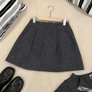 Váy Ngắn Chữ a Lấp Lánh Chất Liệu Len Pha Trộn Polyester Và Lông Cừu Cỡ Lớn Thời Trang Thường Ngày Cho Nữ Mùa Thu 2025