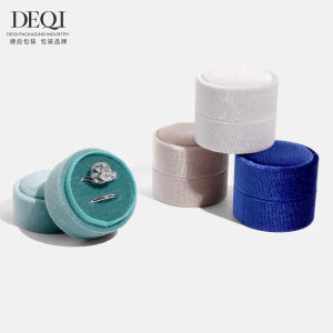 DelUXe Circular Double Ring Velvet Box Jewelry Packaging Boxes for Pairs of Rings Soft Cloth Storage Organizer Boxes