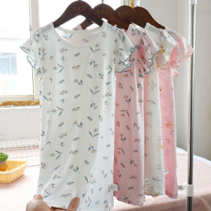 Tencel Modal Flounce Seamless Childrens Lingerie Baby Girl Thin Homewear Short Sleeve Dress Pajamas