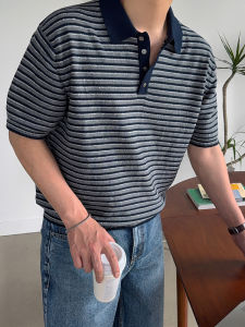 DAVID&ME | Casual Stripe Turn-down Collar Polo-shirt