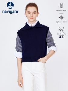 Navigare | Turn-down Collar Dark Blue Womens Vest