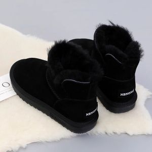 WANGGONGZHU | Thickened Fur Leather Snow Boots Women Winter Short Warm Cotton Shoes Thick Bottom Real Leather Anti-slip Rubber Sole Boots