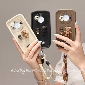Cartoon Phone Case Honor X9C Smart X9 X8 X7 X6 X5b X5 Plus 4G 5G New Trend Creative Cute 3D Coffee Bear Lens Protection Anti-drop Soft Casing with Bracelet 2025