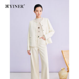 YINER | New Spring Band Trimmed Round Neck Australian Wool Blend Jacket