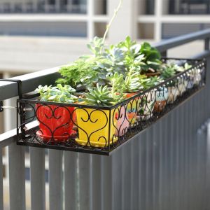 Hanging Iron Art Flower Pot Rack Indoor Window Ledge Plant Holder Stand Metal Storage Organizer for Balcony And Courtyard