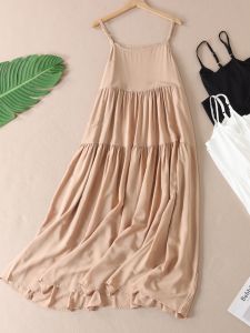 Breathable Lightweight Artificial Cotton Midi Dress Women Summer Loose Fit Sleeveless Gored Skirt Style Casual Shift Dress