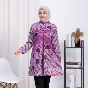 Atasan Batik Wanita Modern Tunik Burgundy Floy Buat Seragaman