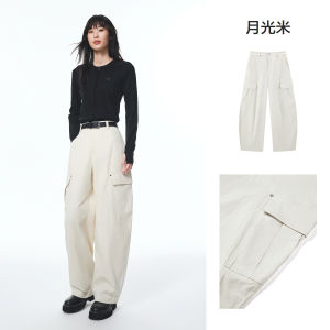 Peacebird Autumn 2025 Casual Workwear Paratrooper Pants High Waist Zipper Lenzing Fiber Cotton 69% Lenzing 31% Loose Fit Ladies