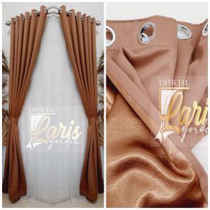 Kordeng Jendela Kaca 2 pendek Pintu Kamar tidur Model Smokering Polos Bahan Blackout mewah ellegan