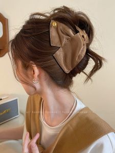 French Simple Fabric Gold Label Hair Clip Womens 2025 New High-End Feeling Back of Head Shark Clip Hair Accessories