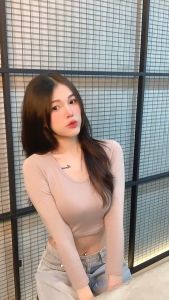 🌈MesubShop🌈เสื้อครอปแขนยาว ทรงคอกลม ผ้าเรย่อน 🧨 ยืดเยอะมาก รุ่น WAN B-046-3-A