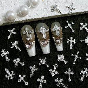 30PCS Retro Exquisite Tricolor Alloy Cross Nail Art Charms 3D Multiple Styles Shinny Cross Nail Decorations DIY Punk Style Nails