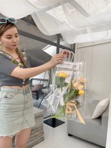 10 PCS Plastik Buket Bunga Plastik Kaca Totebag Bening Transparant 26