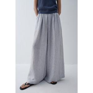 HAVERICE | Quần Culottes Dã Ngoại Sọc Xanh Trắng 100% Gai