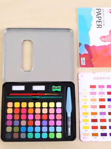 【Chuyên Nghiệp】Bộ Màu Nước Dạng Bánh 24/36/48/60 Màu - Tặng Kèm Bút Lông - Hộp Đựng Tiện Lợi