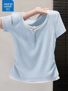 Jeanswest | Faux Two-Piece Slimming Short Sleeve T-shirt
