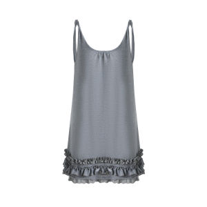 NAPSNAPS | Đầm Dài Mỏng Màu Xám Phong Cách Nữ Tính Viền Tai Gỗ