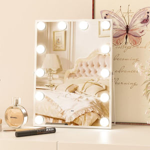 FOCANO Lighted Vanity Hollywood Mirror with 9/12 Dimmable Bulbs Smart Touch Control 3 Colors Light for Tabletop