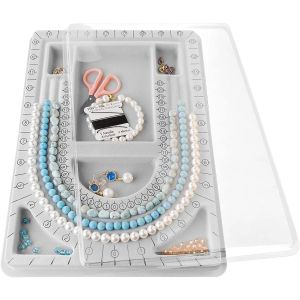 Gray Bead Board with Clear Cover and 3 U Grooves for Jewelry Making Bracelet Necklace DIY Craft Organizer Beginners Kit