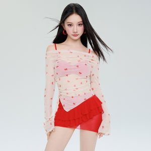 Retro Original Retro Dopaamine Sweet And Spicy Girl High-End Long Sleeve Womens Thermal Spa Swimsuit Sunscreen Cover up