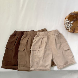 Summer Childrens Cotton Linen Shorts Baby Thin Seven-Point Workwear Casual Pants Boys Girls Middle Children Korean Style