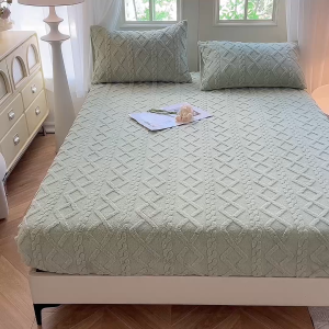Velvet Garterized Bed Sheet Fleece Milk Bed Cover Soft Flannel Thick Bedsheet Pillowcase