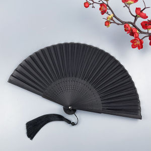 Black Folding Fan Traditional Chinese Style Pure Color Womens Summer Cheongsam Hanfu Classical Portable Dance Fan Home Use