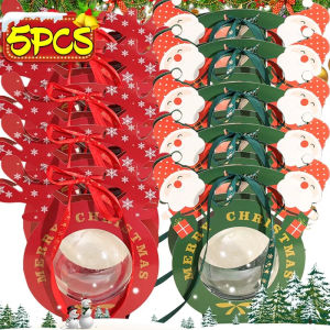 Dzoey ขนมกล่องของขวัญแอปเปิ้ลคริสต์มาสกล่องกระดาษใส่ลูกอมคริสต์มาส5ชิ้นกล่องใสกล่องใส่ช็อกโกแลตของขวัญปีใหม่