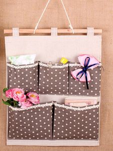 Five-Pocket Cotton Linen Storage Bag Wall-Mounted Bedside Organizer Humidity-Proof Dormitory Door Back Wall Storage Hanging Bag