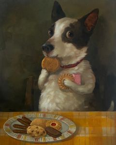 Vintage Funny Puppy Eating Donut Art Poster Print Cute Kitten Eating Snacks Canvas Painting Living Room Wall Home Decor Unframed