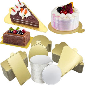 Round Rectangular or Square Mousse Cake Cardboard 100 Pcs/Pack Golden or Silvery Paper Board Decorating Tools Placing Desserts