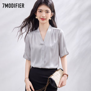 7.Modifier | Áo Sơ Mi Satin Tàu Cổ Ngắn Tay Elegance