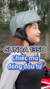 Mũ bảo hiểm nửa đầu có kính âm SUNDA 135D - Màu trắng bóng  - Tặng kèm tai mèo / gấu - Hàng chính hãng