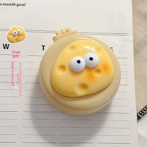 Cute Cheese Design Handheld Portable Comb for Women Mini Mirror Included Massage Comb Personal Hygiene Grooming Tool