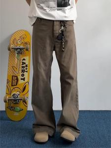 Cleanfit Retro Coffee Brown American High Street Slim Fit Mens Jeans Micro Flared Pants Straight Leg Casual Trendy Denim