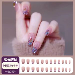 Fake Nails Set With Glue Powder Blusher Rose Nail Piece False Nail Long T Color Fairy Nude Pink Wear Nail