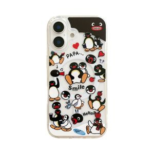 Cartoon Penguin Magnetic Acrylic Phone Case Stand Soft Edge 13 pro Max Compatible Creative 14 pro 15 pro Max Customizable