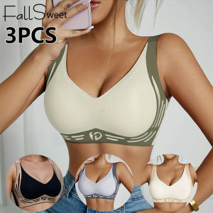 FallSweet 3PCS Plus Size Push Up Bra for Women Wireless Lift-Up Anti-Sagging Brassiere Adjustable Straps Seamless Lingerie M-4XL