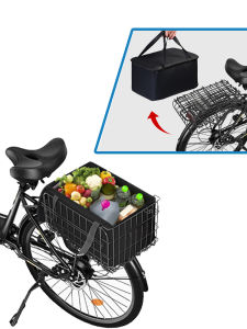 1pc Folding Cycle Basket with Removable Liner Bag Cycle Basket Front/Rear Large Quick Release Design Metal Cycle accessories