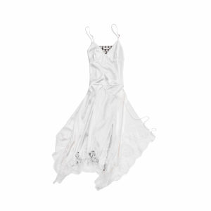 1JINN STUDIO | Lace Asymmetric Check V-Neck Slip Dress