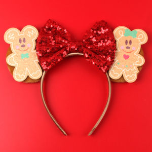 2024 Merry Christmas Mickey Minnie Mouse Ear Headband For Girl Hair Accessories For Women Candy Cane Hairband Kids Xmas Headwear