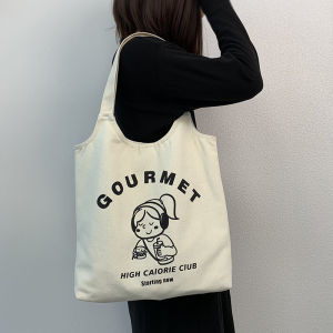 2024 น่ารักการ์ตูนพิมพ์ผ้าใบกระเป๋าขนาดใหญ่ความจุไหล่เดี่ยว Tote สําหรับผู้หญิงสไตล์ลําลองเหมาะสําหรับเยาวชน