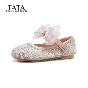 TATA Princess Shiny Crystal Single Shoes for Little Girls Spring Autumn Glittering Kids Shoes Synthetic Leather Soft Bottom